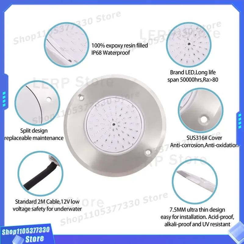 110mm 6W PAR56 LED Pool Light DC12V RGB Remote Control Stainless Steel IP68 Waterproof Ultra Thin Underwater Landscape Lamp