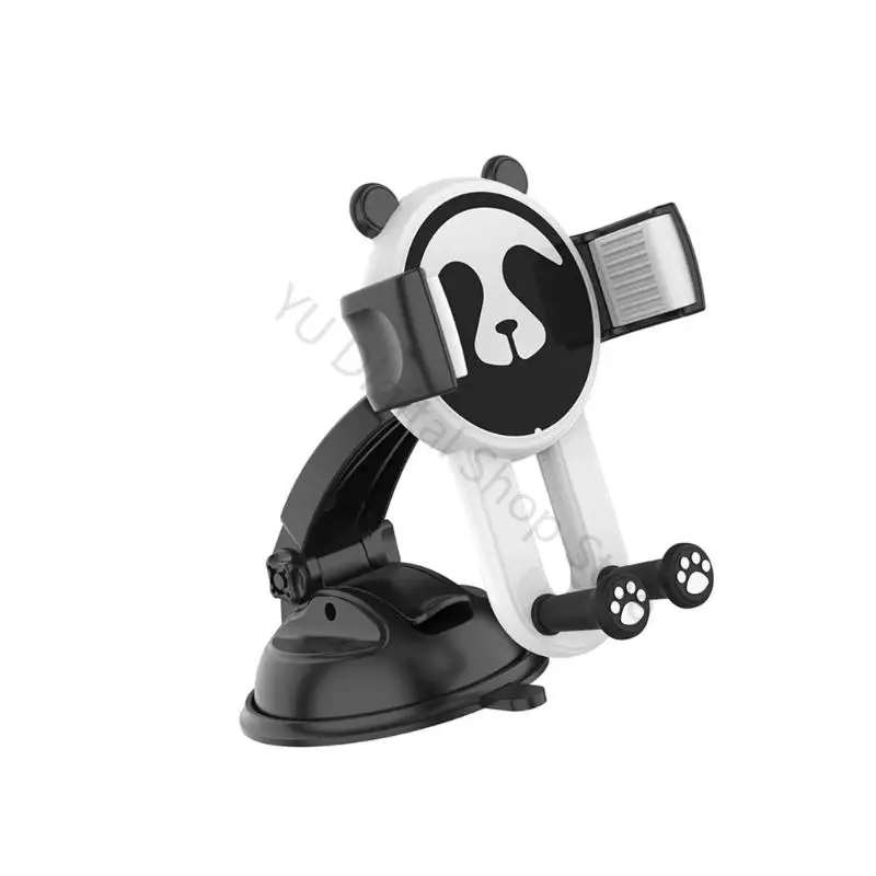 96BA Multifunction Vehicle Phone Stand with Whimsical Panda Appearance Secure Suctions Base & Hand Operate for Universal
