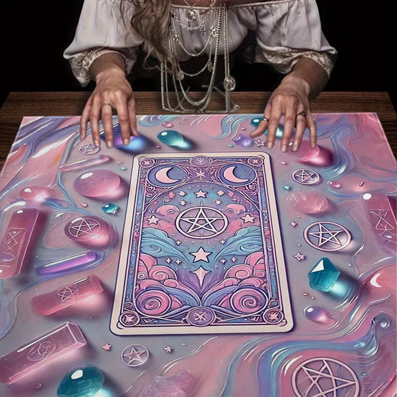 Mystic Tarot Card Mat Witchy Crystal Aesthetic Tablecloth for Pagan Wicca Occult Decor 50X50cm
