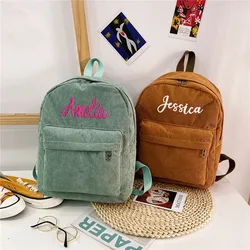 Personalised Name Initial Backpack Unisex Lightweight Corduroy Backpack Rucksack Bag Custom Backpack Minimalist Travel Backpack