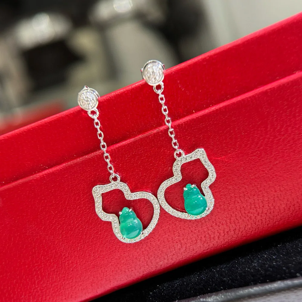 

Серьги-капельки из 100% стерлингового серебра 925 пробы с цирконом AAA, изумрудной тыквой и кисточкой для женщин, ювелирные изделия