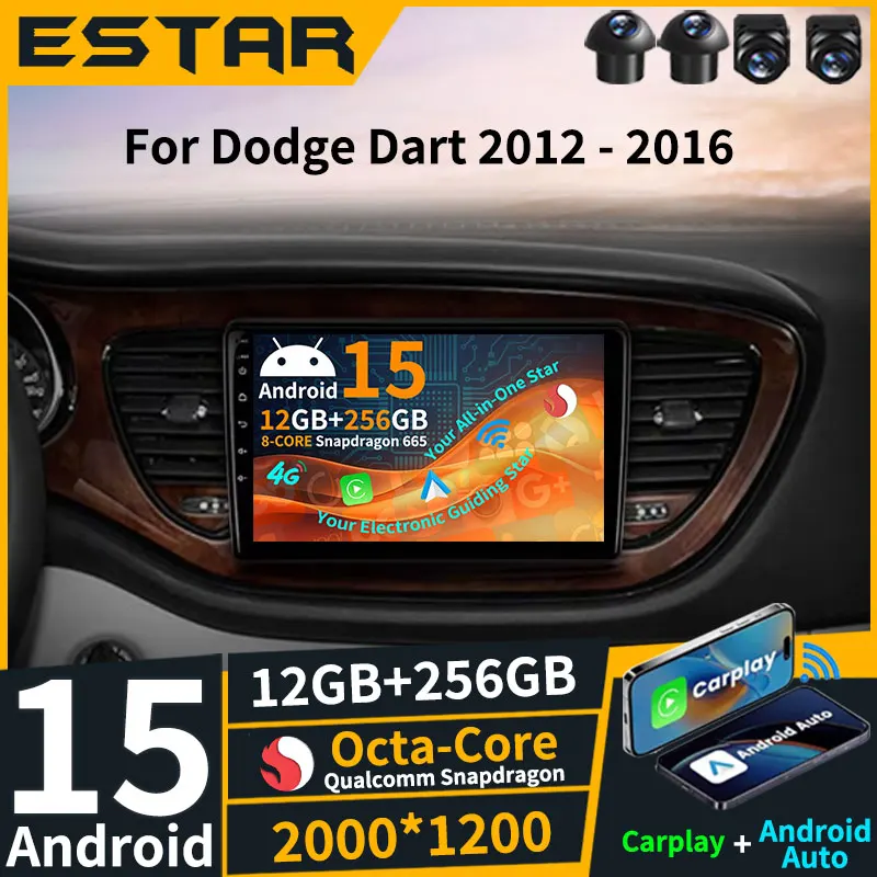 Carplay inalámbrico Android 15 para Dodge Dart 2012-2016 Radio de coche 360 cámara de navegación reproductor de vídeo DSP 2din DTS unidad principal Auto BT