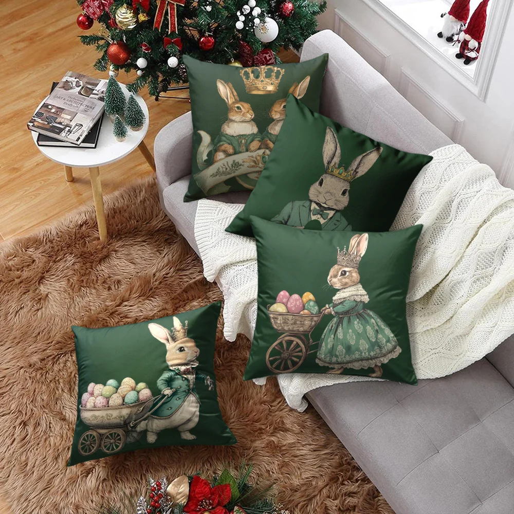 Grüner Retro-Osterhasen-Kissenbezug, Festlicher Kissenüberzug für Feiertagspartys, Schlafzimmer, Wohnzimmer & Sofa Heimdekoration