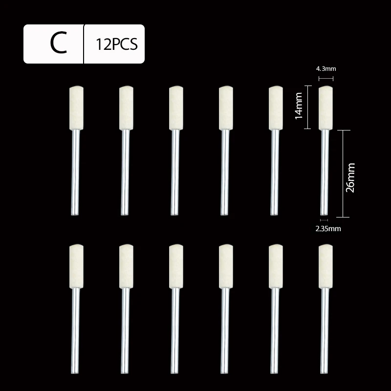 12Pc Wool Felt Polishing Bobs Buffing Kit for Dremel Rotary Tool Jewelry Metal Wood Craft DIY Mold Mirror Finish Shank Mount