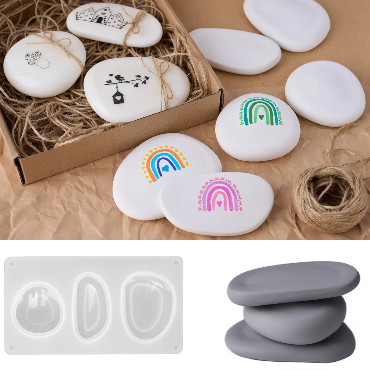 3D Creative Stone Silicone Candle Mold DIY Handmade Pebble Soap Plaster Resin Craft Casting Molds Home Decor Baking Making Tool