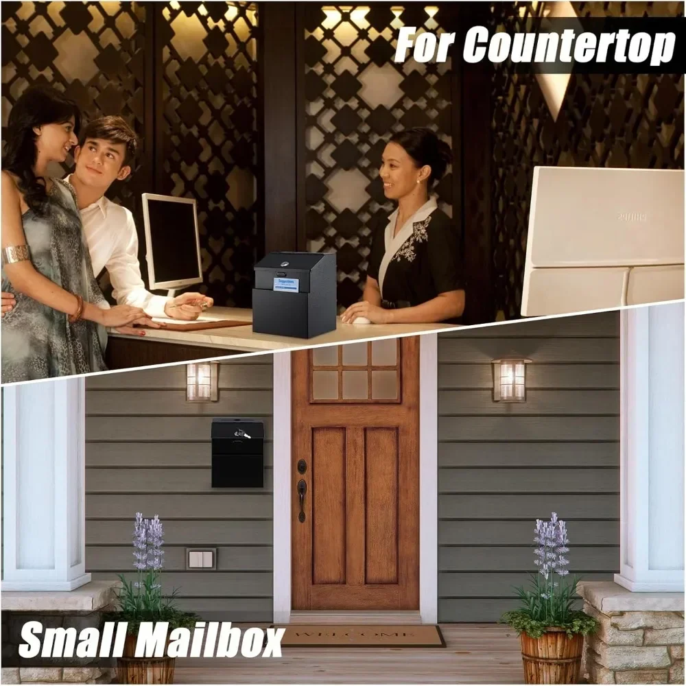 صندوق اقتراحات مع قفل و50 بطاقة تعليق مجانية، صندوق ألعاب معدني مثبت على الحائط، 8 ارتفاع × 5.7 عرض × 7 لتر،