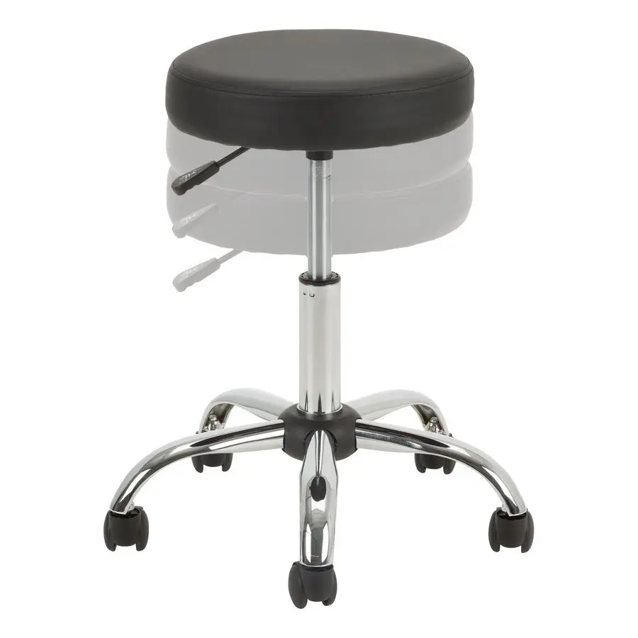 AdjustableHeight Chrome Plated Mobile Medical Stool w Extra Padding, Black