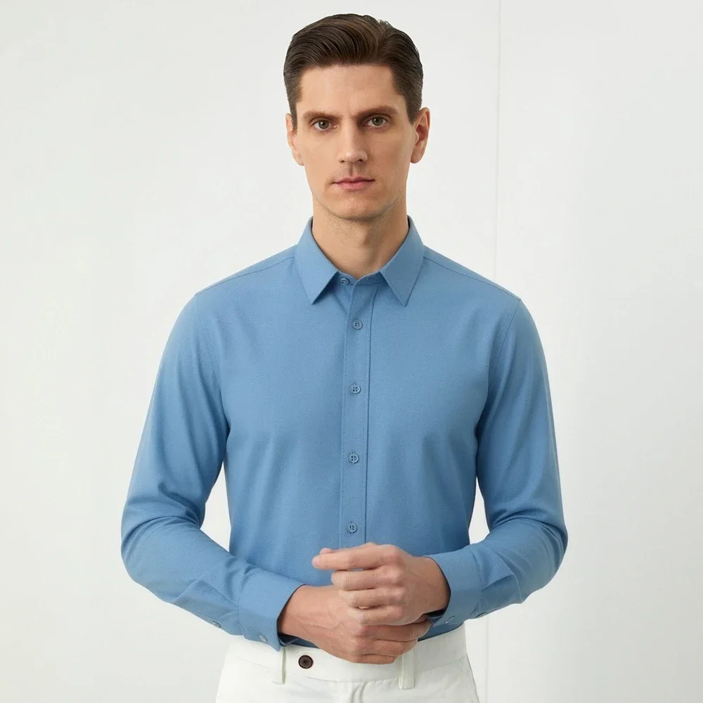 Men's Business Casual Stretch Cotton Non-Iron Button Down Shirt – 4-Way Flex Work Office Long Sleeve Wrinkle-Free Regular Fit