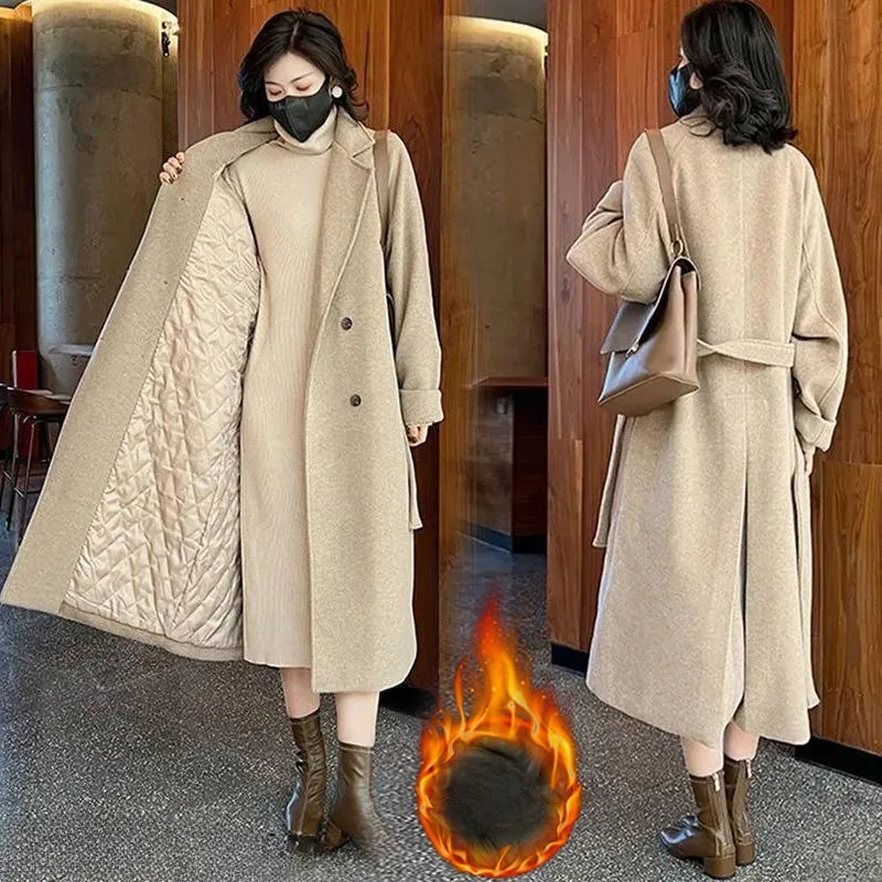 

2023 New Winter Women Woolen Overcoat Mid-length Slim Coat Double-faced Pile Thicken Warm Jacket Advanced Temperament Outwear