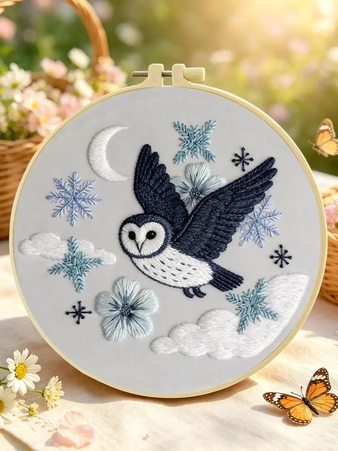 1 Set Mondlicht-Eule DIY-Stickerei-Set für Anfänger, Stick-Starter-Kit, Kreuzstich-Kunstgeschenk, Nadelarbeiten – Detail 1