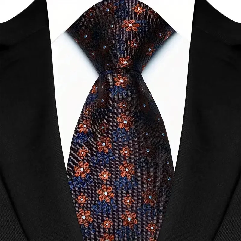 New Men Classic 8CM Tie Green Blue Brown Floral Polka Dot Necktie For Business Wedding Suit Dress Accessory Gravatas Gift
