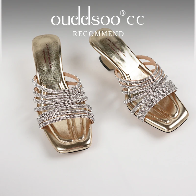 

Ods Rhinestone Slippers Women Sexy Banquet Square Open Toe Sandals Fashion Special-Shaped High Heels Wedding Handmade Shoes39 40