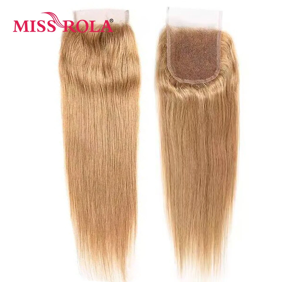 Miss Rola-Encerramento de Cabelo Liso Brasileiro, 100% Cabelo Humano, Cabelo Remy, Fechamentos de Renda 4x4, Marrom e Vermelho, 99J Highlight