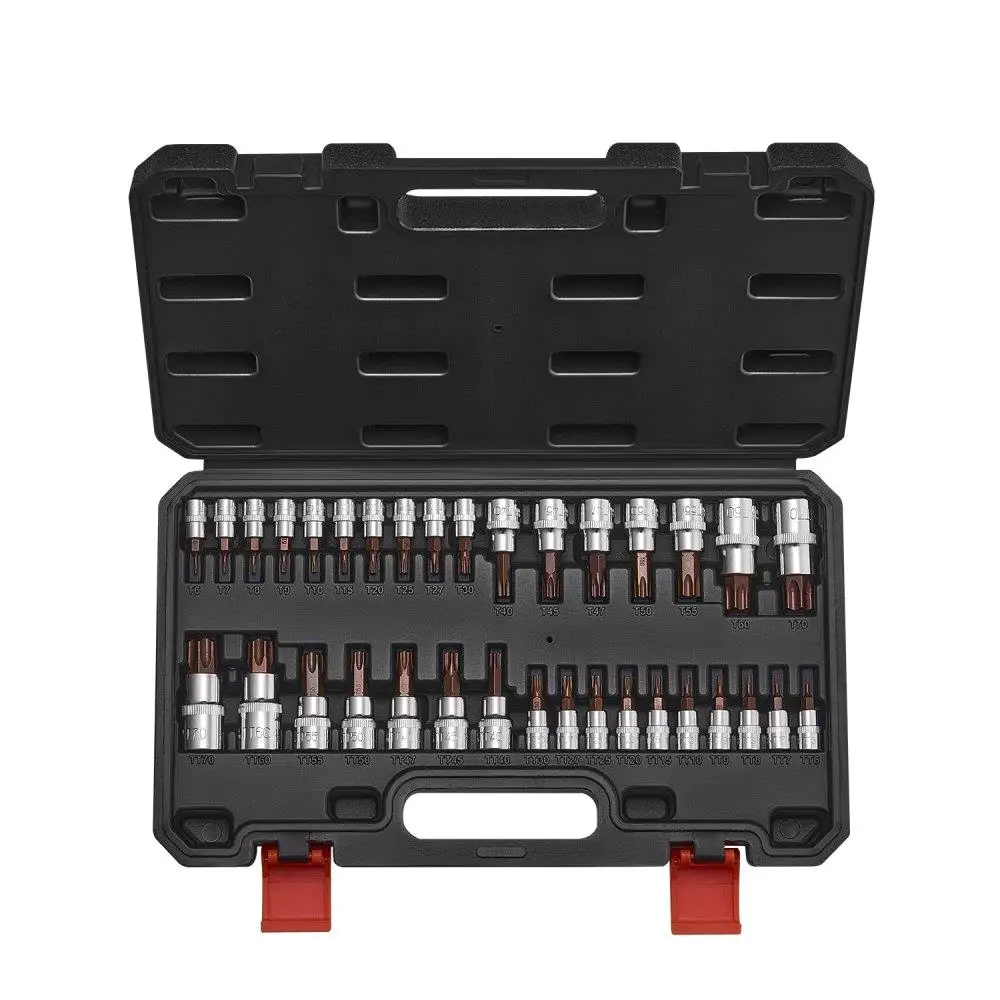 

Torx Bit Socket Set 34 Pieces Solid Star Tamper Proof T6 to T70 S2 Alloy Steel Tools for Mechanics