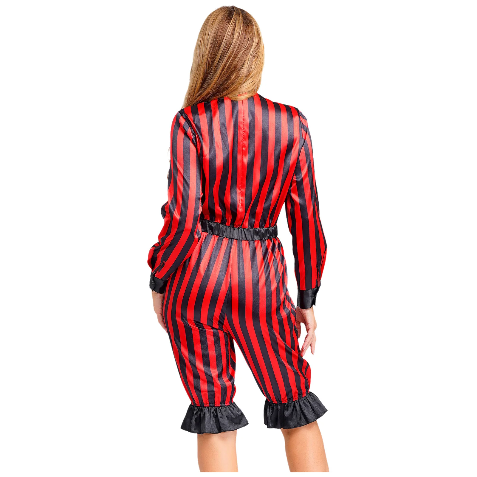 المرأة هالوين الشريرة مهرج السيرك تأثيري حزب حلي خمر السروال القصير القوس طويلة الأكمام البنطلونات السراويل مهرج بذلة