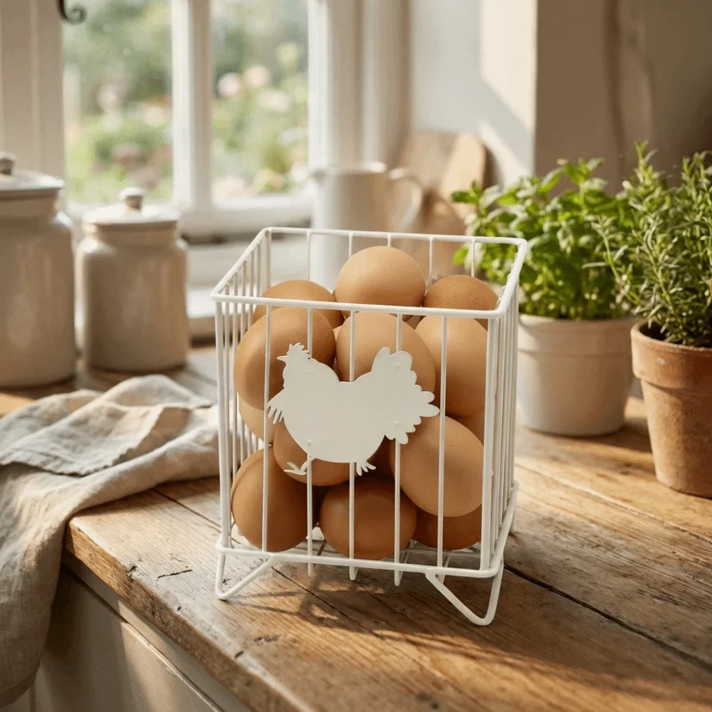 Creative Rustic Egg Gathering Basket Openwork Sturdy Hen Pattern Storage Basket Iron Decorative Food Storage Box Dining Room
