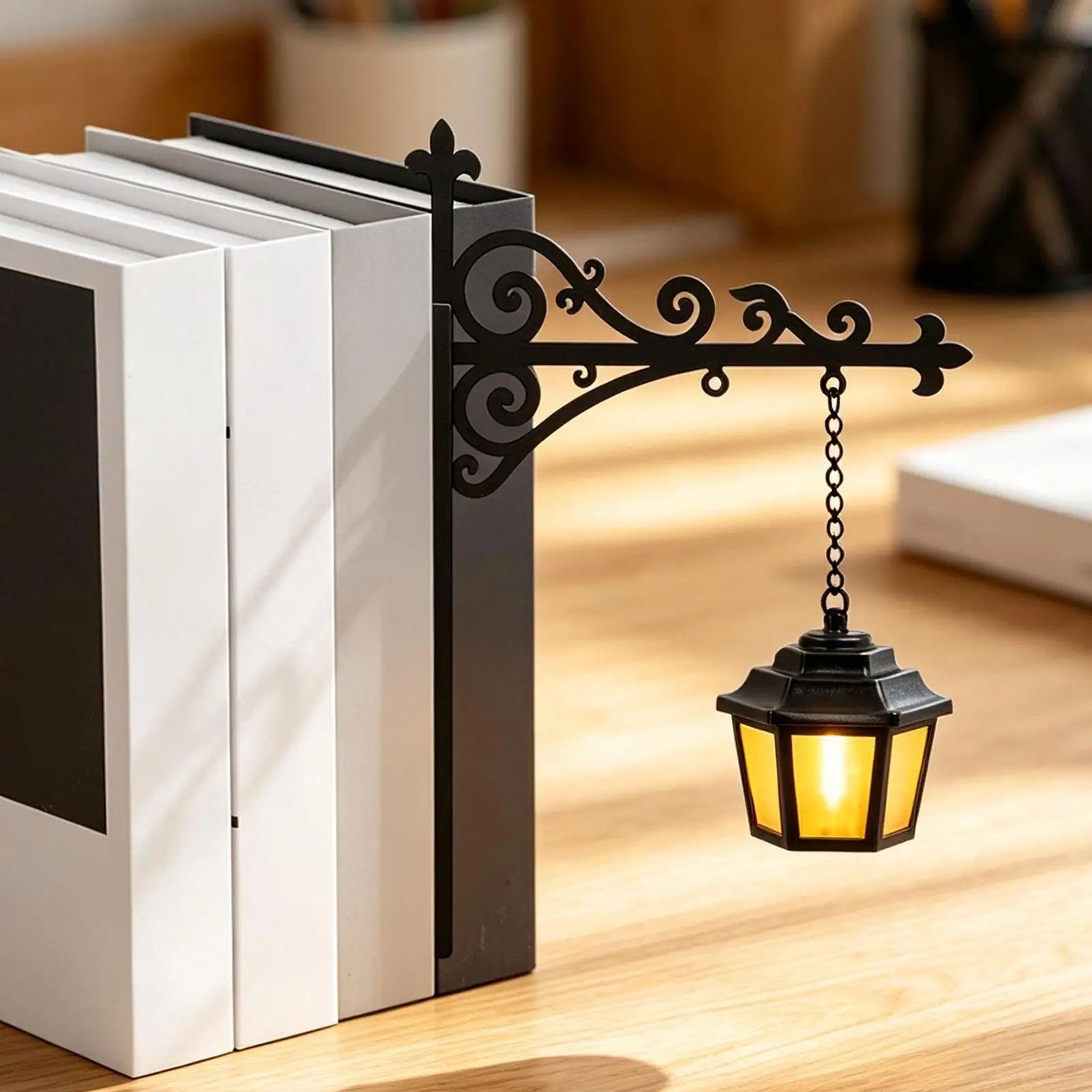 Library Lantern Wrought Iron Ambient Glow Miniature Bookshelf Lamp Decorative Night Light for Nightstand Study Desk Reading Nook view 3