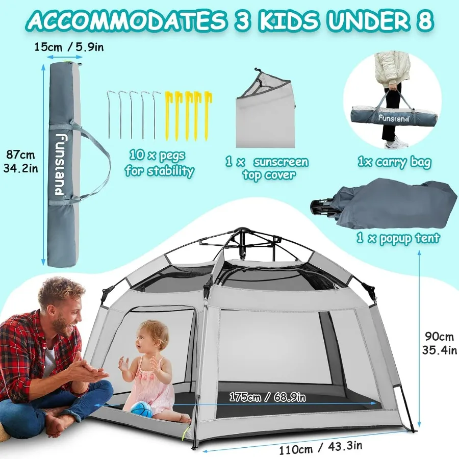 Barraca de cercadinho popup portátil para bebês e crianças Versátil para uso interno e externo com dossel Bolsa de viagem compacta ideal para B