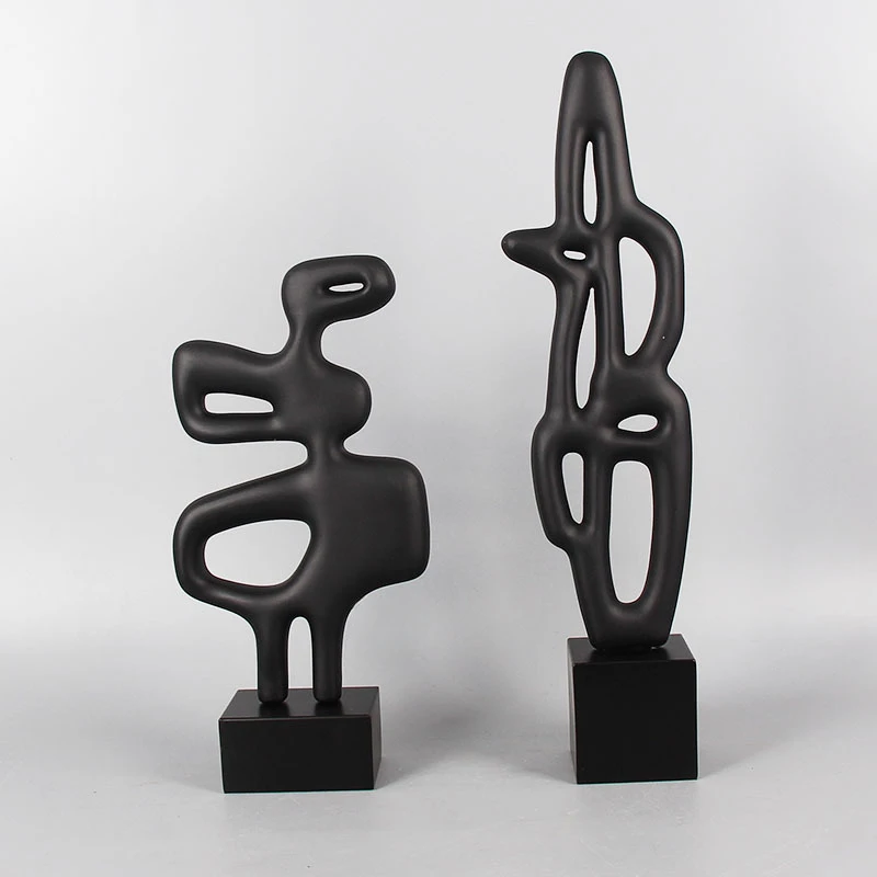 Resin Handicraft Hollow Geometric Sculpture Black and White Irregular Decorative Figurines Room Decoration Accessories