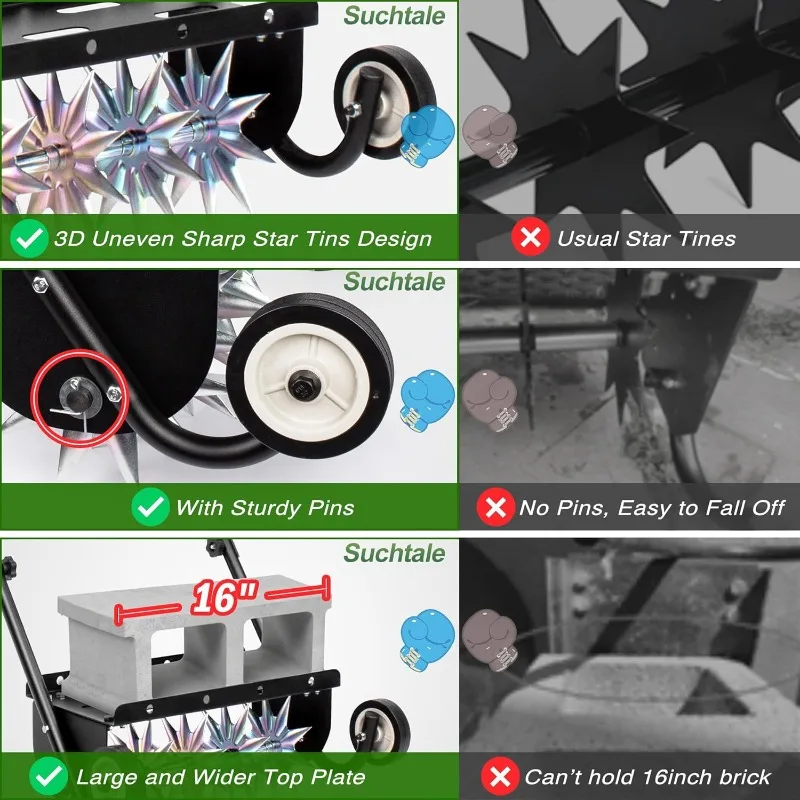 18-Zoll-Push-Spike-Belüfter, robuster rollender Rasenbelüfter, rotierender Spike-Rasenbelüfter, manuelle Belüftungsausrüstung mit