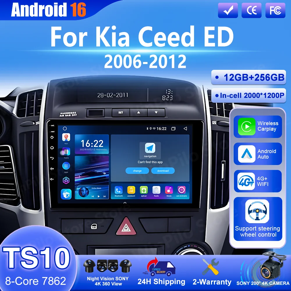 

Android 16 For Kia Ceed ED 2006 2007 2008 2009 2010 2011 2012 Car GPS Navigation Carplay Multimedia Video Player Head Unit WIFI