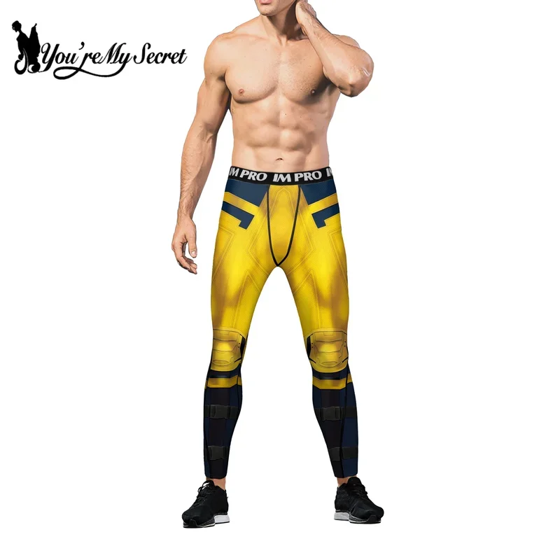 [Ты мой секрет] Мужские компрессионные тренировочные брюки для косплея, тренировочные брюки с принтом супергероя Росомахи, костюмы для фитнеса, бега
