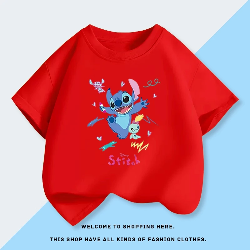 

Футболка с мультяшным принтом Interstellar Baby Stitch, модная детская футболка 2026 года, из чистого хлопка, универсальный топ для родителей и детей