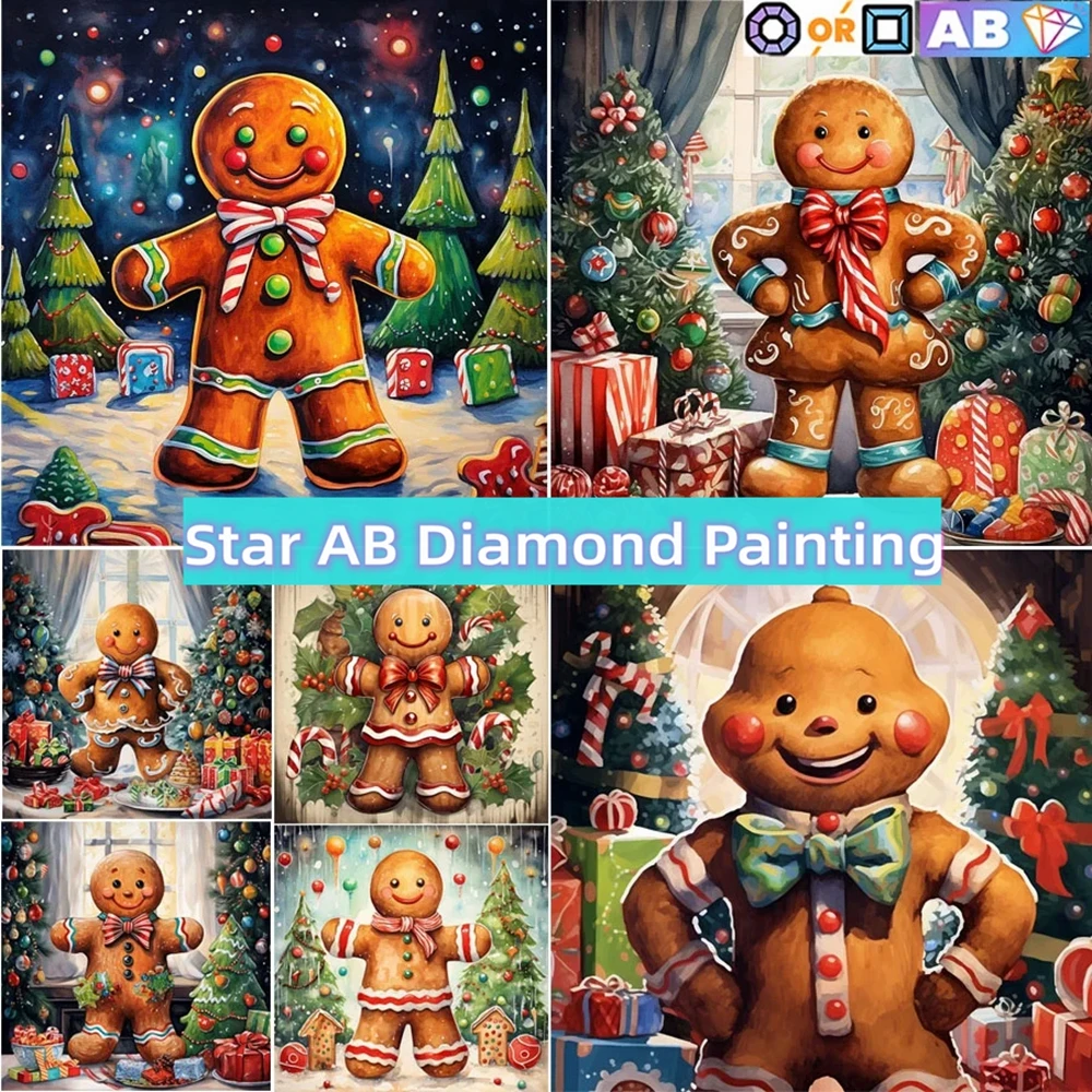 

New 2023 Diy AB Diamond Painting Kit Christmas Gingerbread Man Embroidery Mosaic Cartoon Art Cross Stitch Home Decor Kids Gift