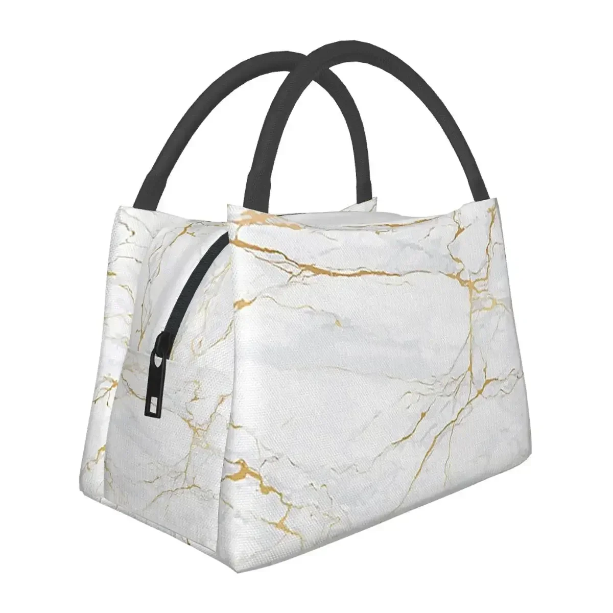 

White And Gold Marble Lunch Bags Insulated Bento Box Leakproof Lunch Tote Picnic Bags Cooler Thermal Bag for Woman Children