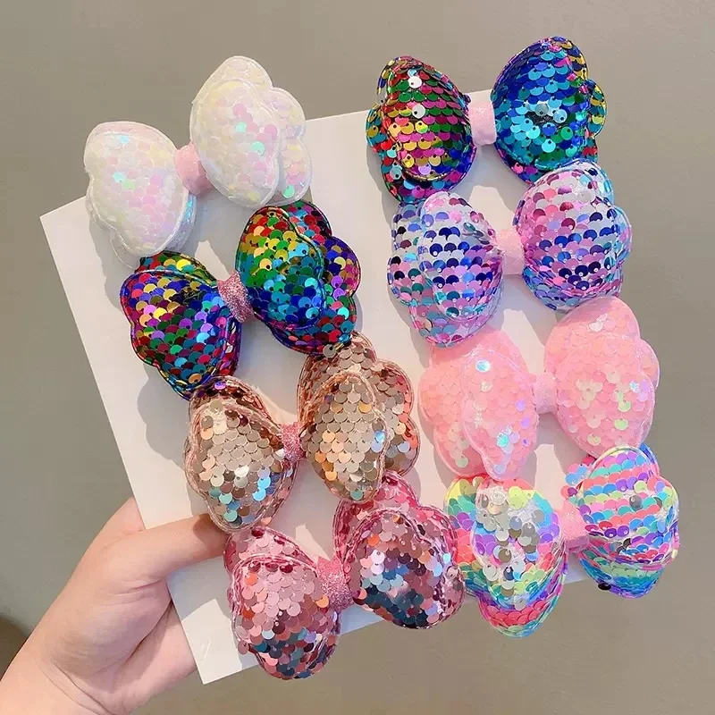 Colorful Glitter Double Layer Bow Hair Clips For Girls Cute Hair Decorate Hairpins Barrettes Kids Fashion Hair Accessories