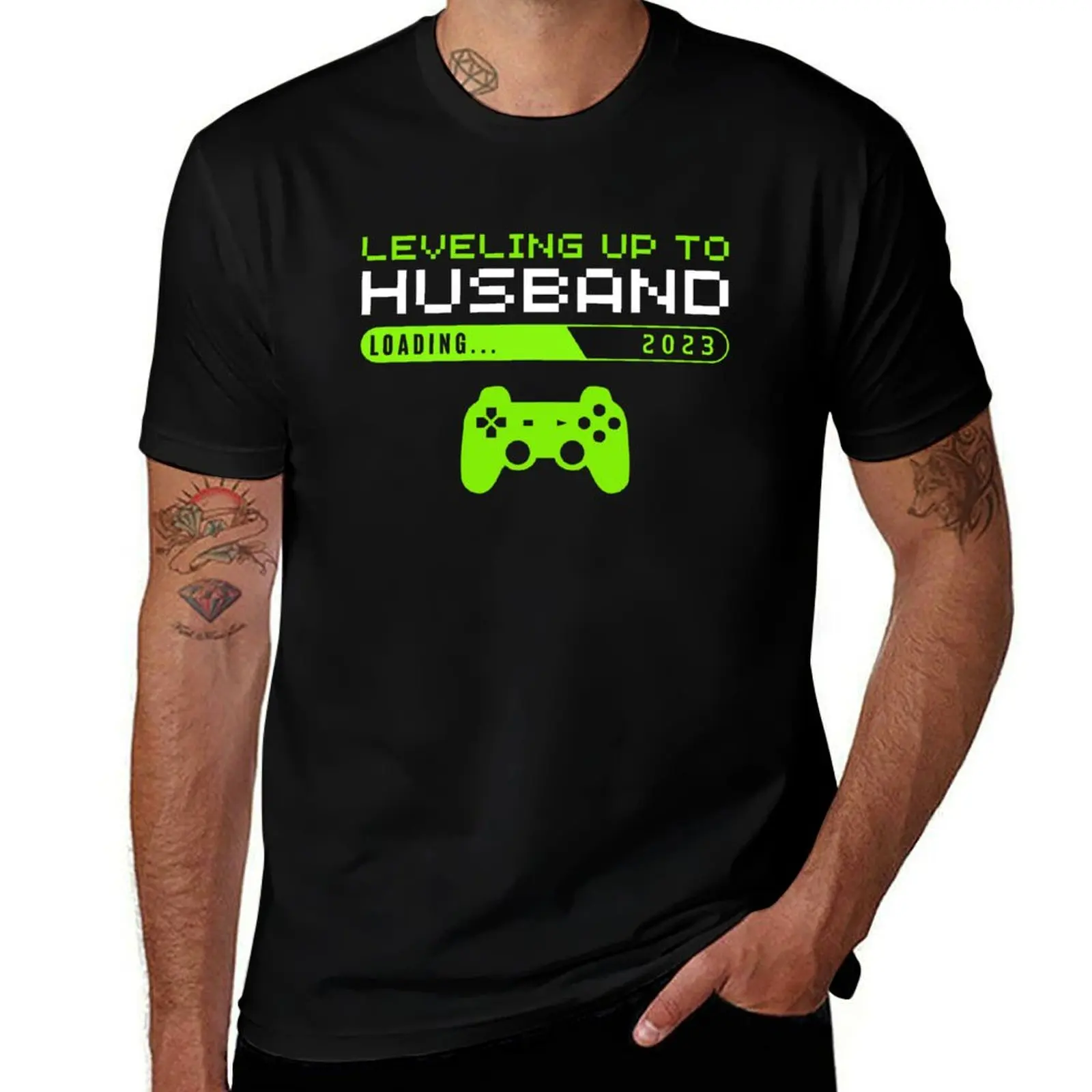 Leveling Up to Husband est 2023, Groom Video Game Lovers Engagement Funny T-Shirt Louboutins plus sizes mens white t shirts