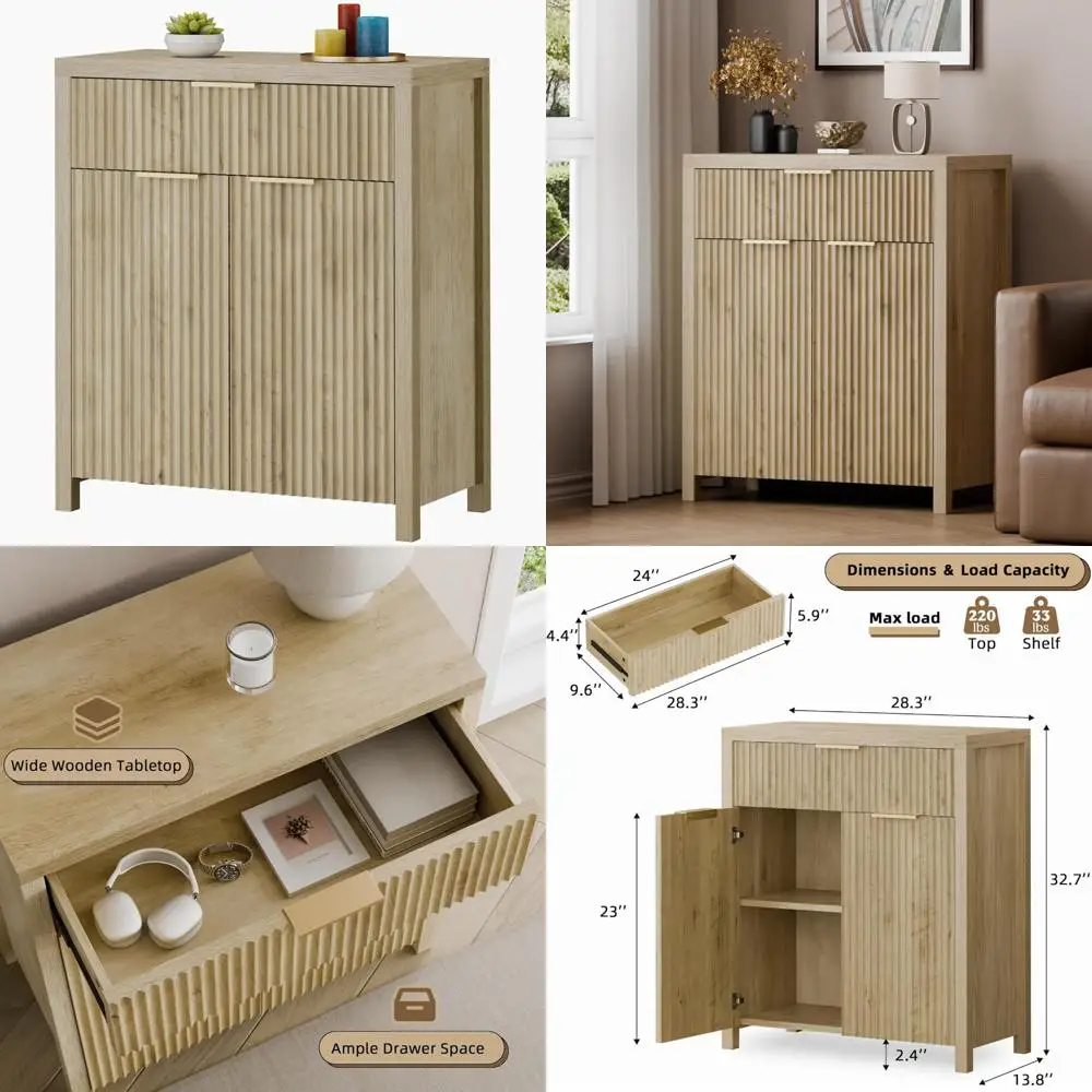 

Modern Fluted Sideboard Buffet with Adjustable Shelves and Quality Wooden Top for Media and Accent Storage