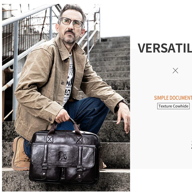 Étui à bombes en cuir véritable pour homme, sac à main en cuir de vachette pour ordinateur portable, portefeuille Messenger pour document A4, travail d'entreprise lancé au bureau