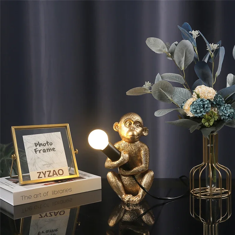 Imagem -06 - Mini Monkey Table Lamp Resina Nórdica Animal Desk Light Decoração do Quarto do Ornamento Decoração do Quarto das Crianças Amigos Luzes