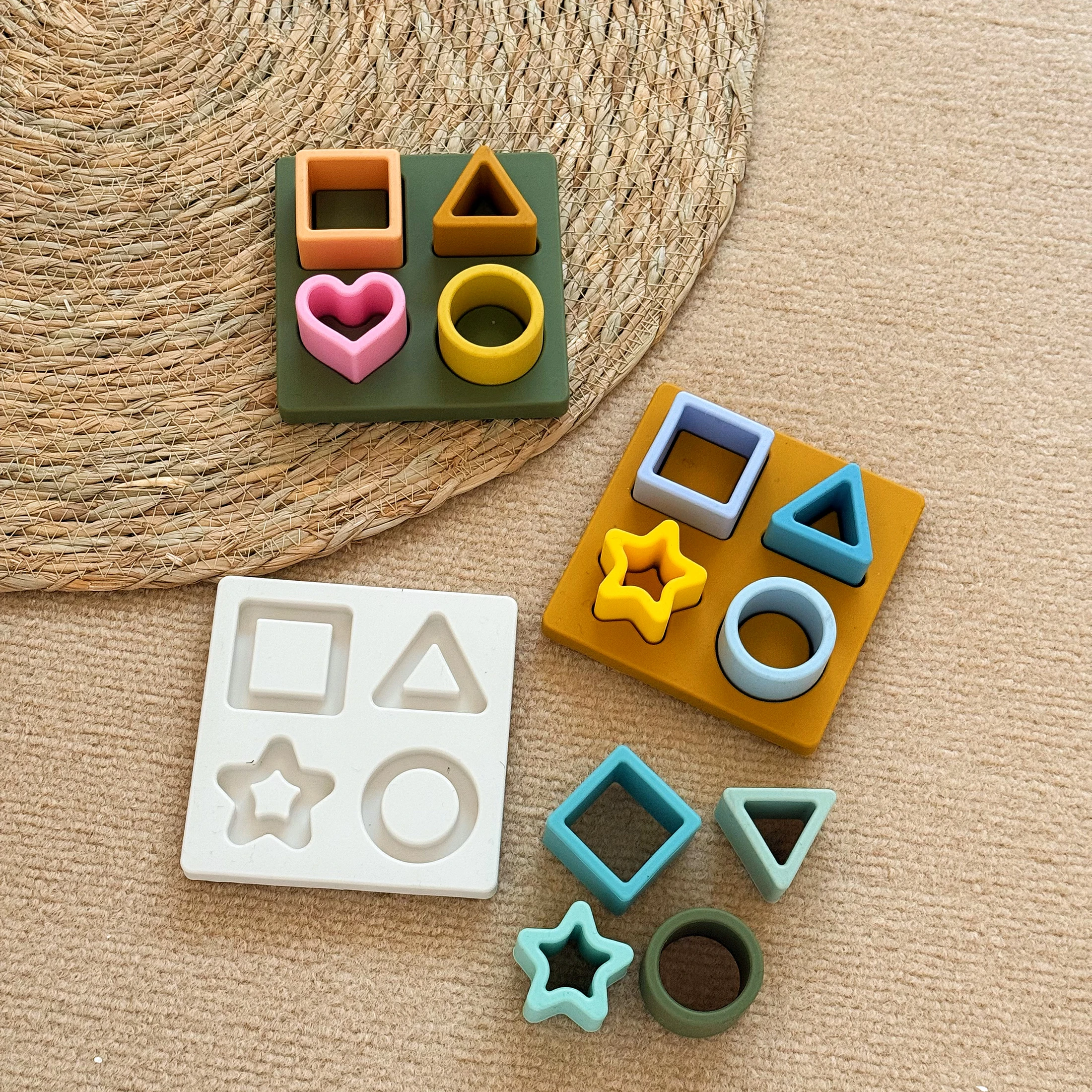 Color Kids 1Set BPA Free Baby Teether Toy Montessori Sensory Puzzle Board Silicone Geometric Chew Toy 0-3 Years Learning Toy