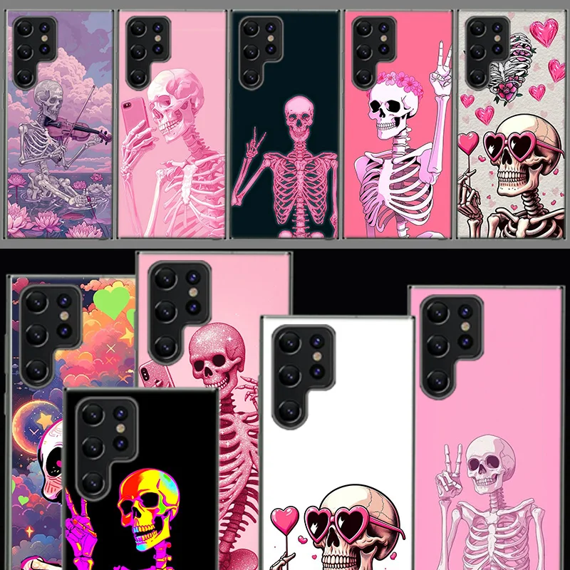 A Funny Skeleton Skull Capa Phone Case For Samsung S26 Ultra S25 Edge Galaxy S23 S21 S20 S24 FE S22 S10 Plus Cover Clear TPU She