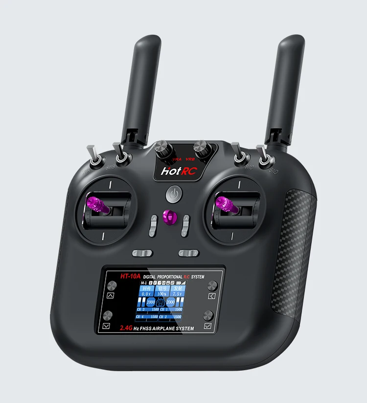 HOTRC HT-10A 2.4G Transmitter 10CH Left/Right Hand Throttle Remote Control W F-10A Receiver for RC Plane Aircraft Drone Car Boat