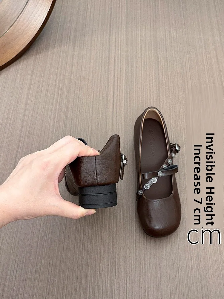 ultra-soft-lamb-skin-ballet-flats-women's-increased-height-brown-round-head-retro-mary-janes-fashionable-casual-shoes