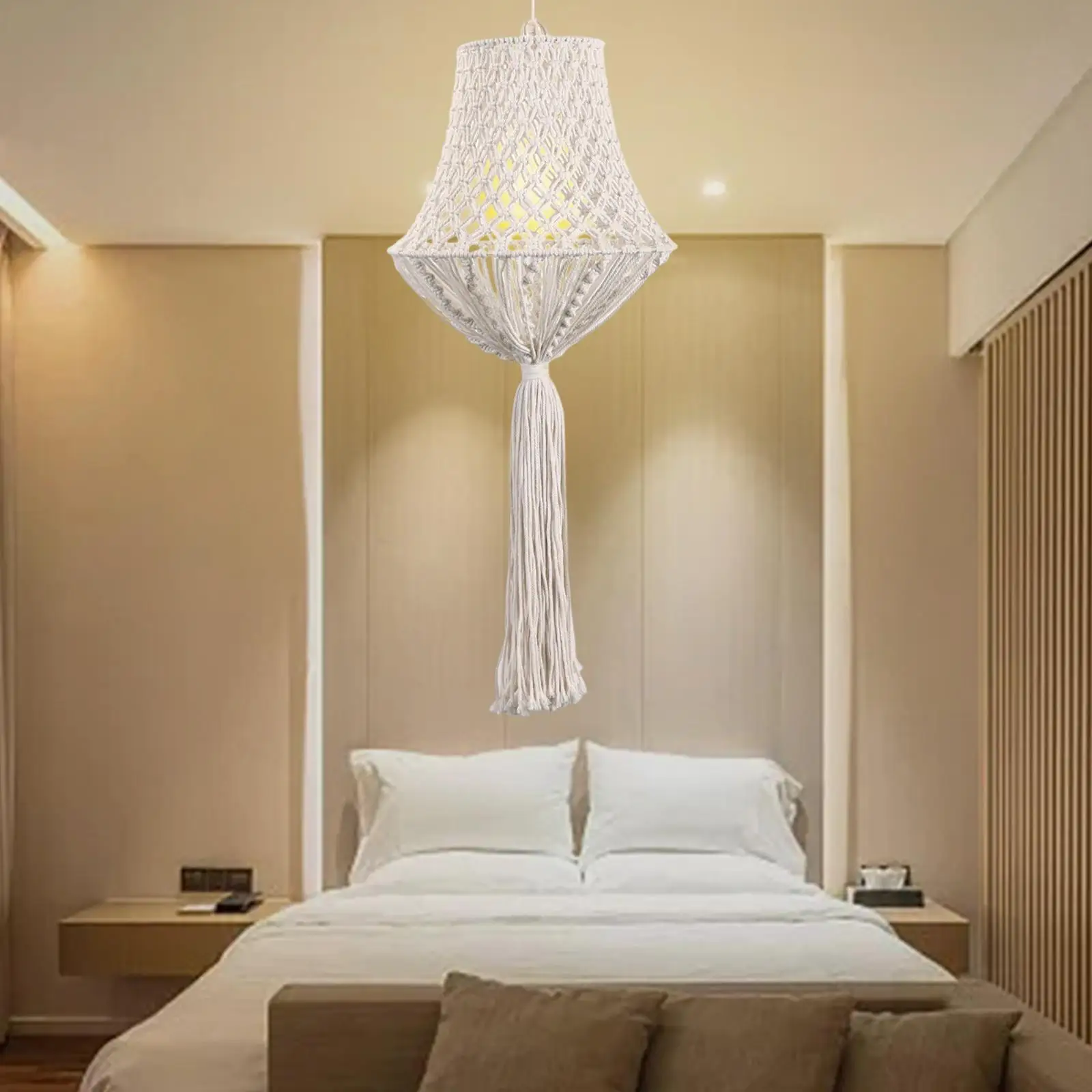 Bohemian Macrame Lamp Shade Handwoven Light Shade Fitting Hanging Pendant Lamp Cover Chandelier Lampshade for Home Decoration