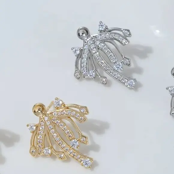 

14K Gold White Gold Meteor Shower Zirconium Silver Needle Stud Earrings with Pearl Handcrafted DIY Earring Accessories