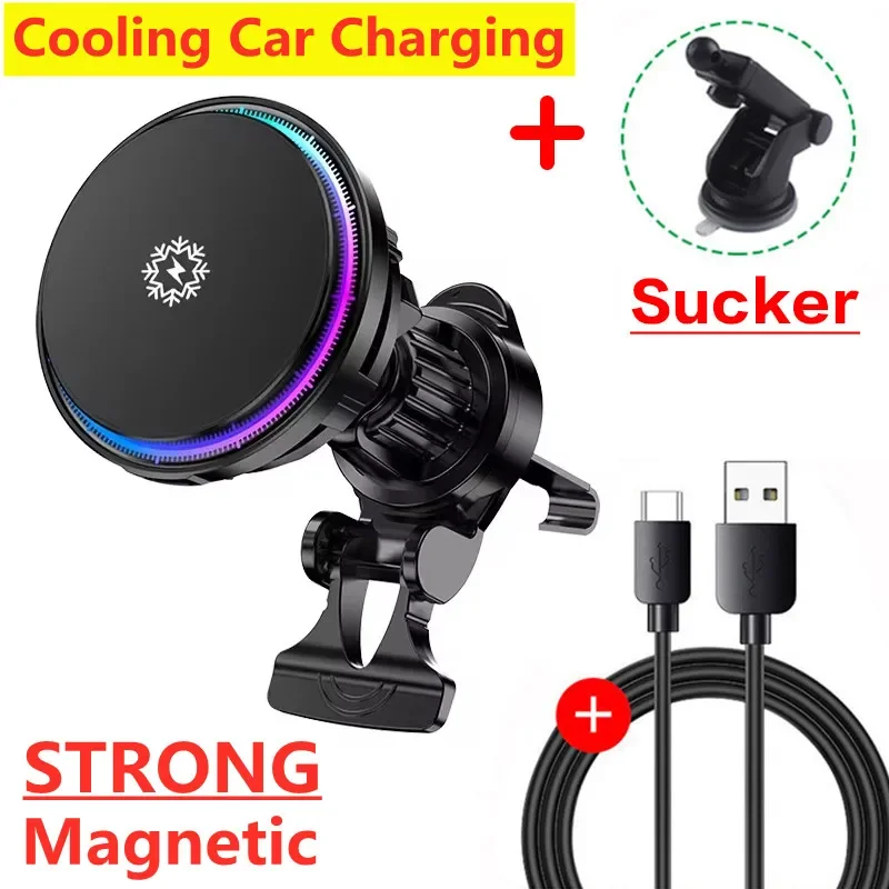 Cooling Magnetic Car Wireless Charger Car Phone Holder Mount Chargers Fast Charging Station for iPhone 15 14 13 12 Pro Max Mini