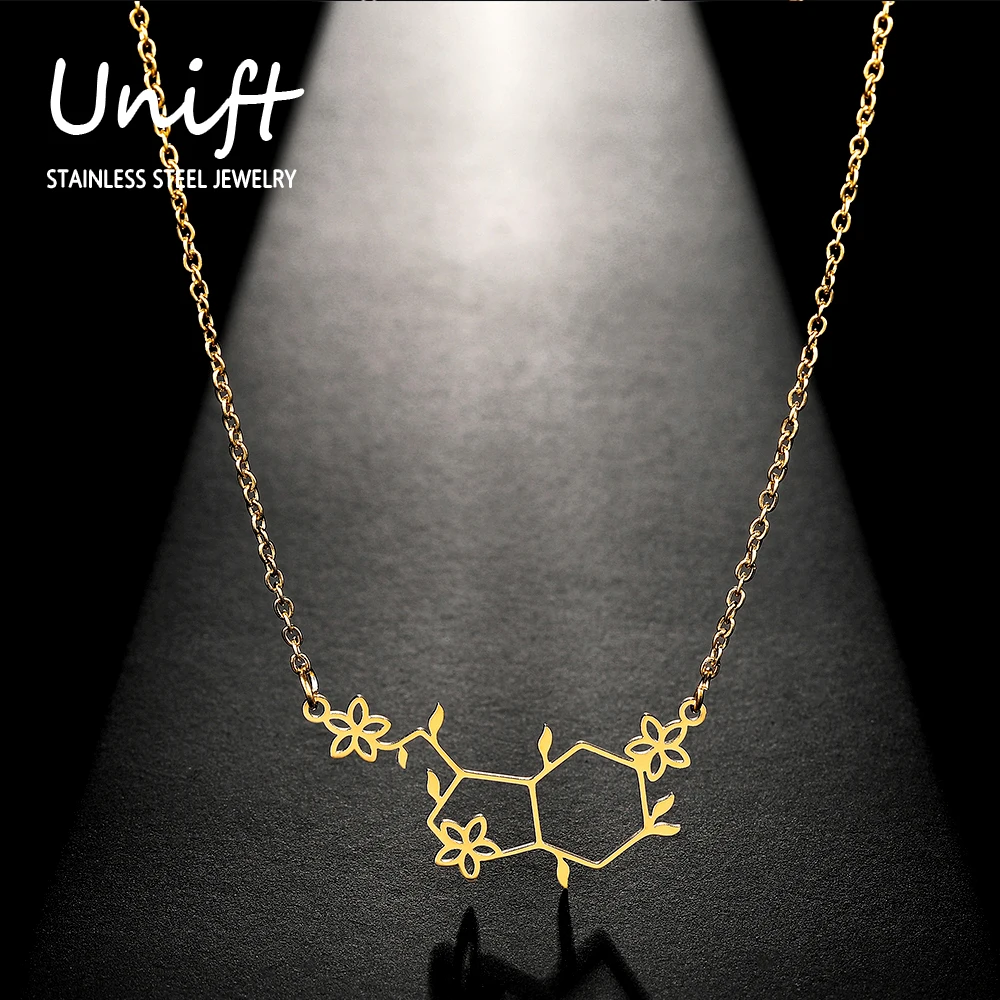 Unift Hormone Molecule Necklaces for Women Chemical Polygon Happiness Factor Serotonin Pendant Fashion Statement Jewelry Gift