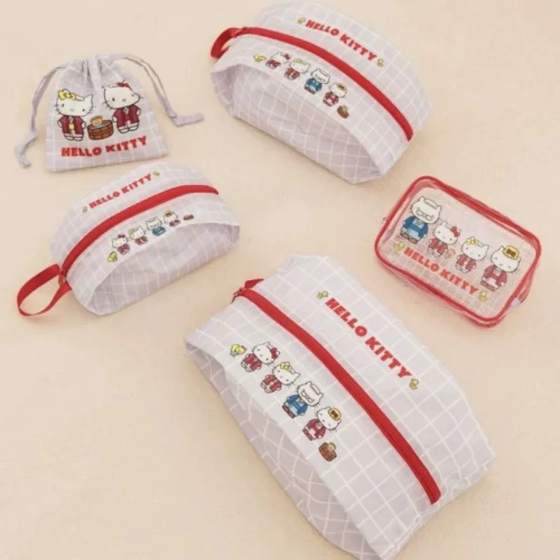 

New Hello Kittys Cosmetic Bag Sanrios Nylon Cartoon Anime Printing Storage Bag Fresh Dust-Proof Storage Bag Bags for Woman