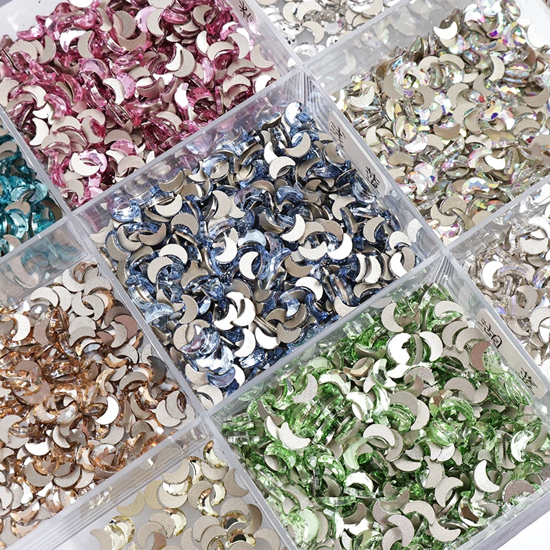 Moon Shape 4x6MM Mini Flat Back Nail Art Rhinestones 12Color Glass Crystals DIY Manicure Decorations Diamond 100Pcs