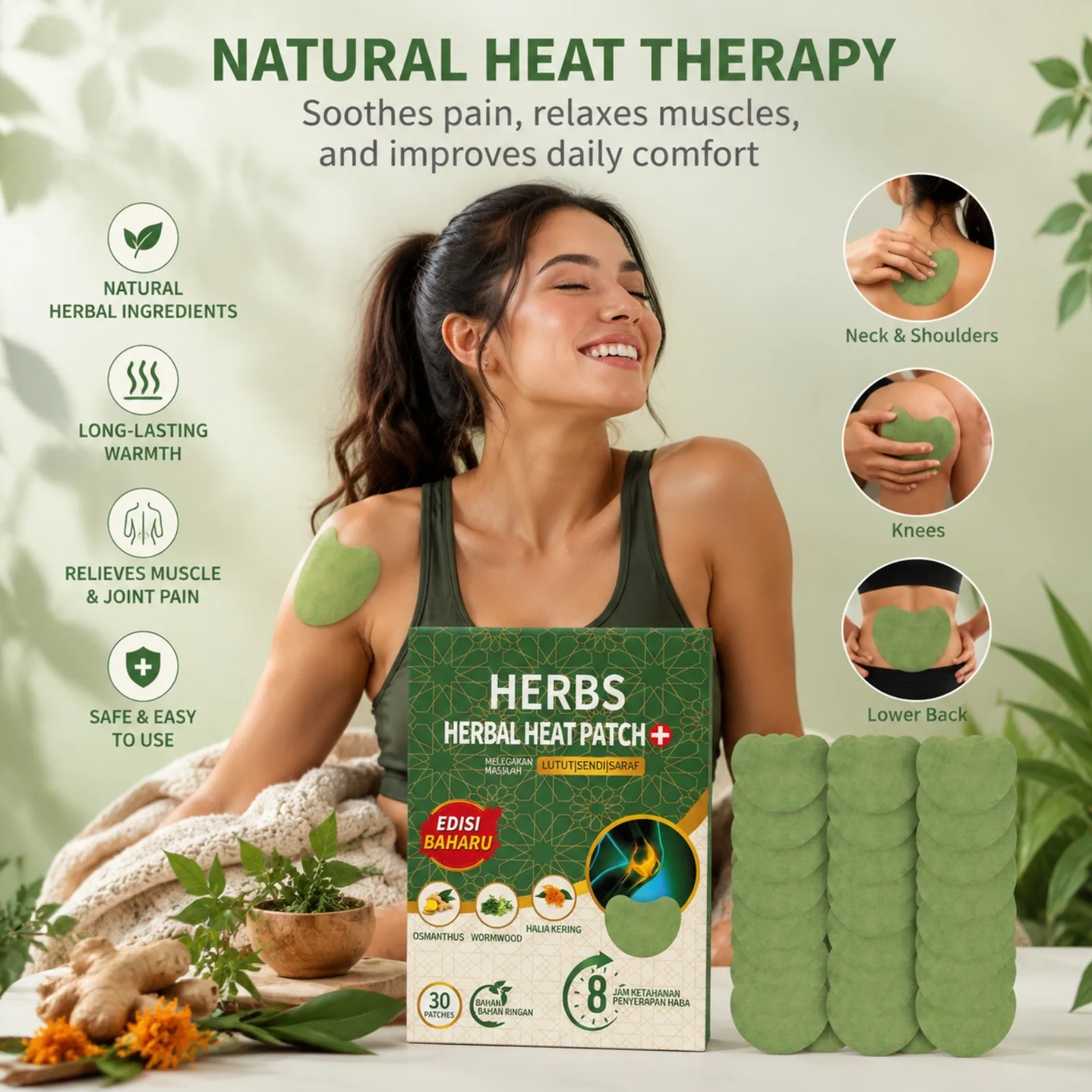 30PCS Herbal Knee Patches Ginger Wormwood Extract Warming Joint Comfort Patches Breathable for Knee Stiffness Daily Care Home