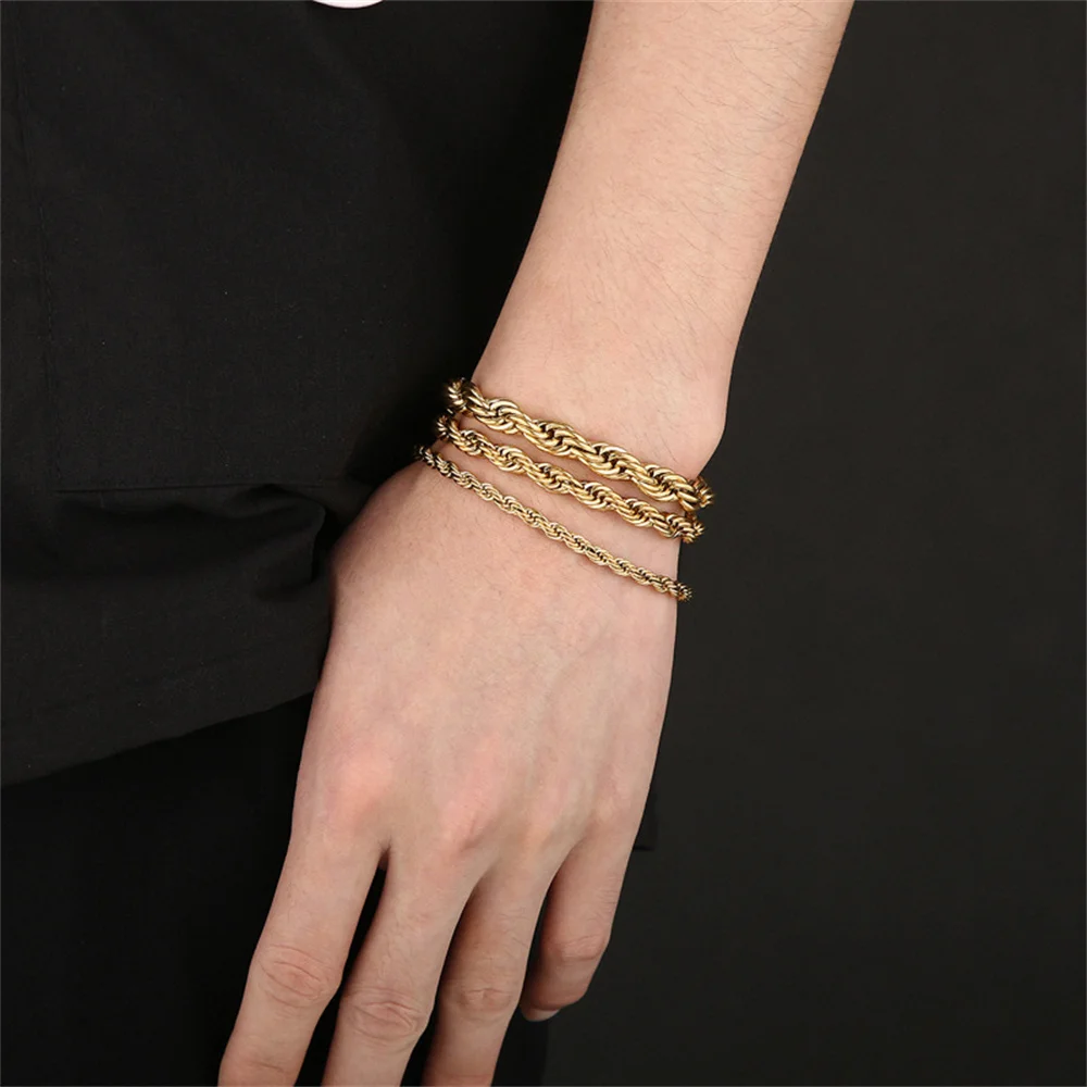 3/4/5mm Vintage Edelstahl Gedrehte Kette Herren Armband 20CM Rock Goldfarbenes Armband für Damen Mode Herrenschmuck – Detail 6