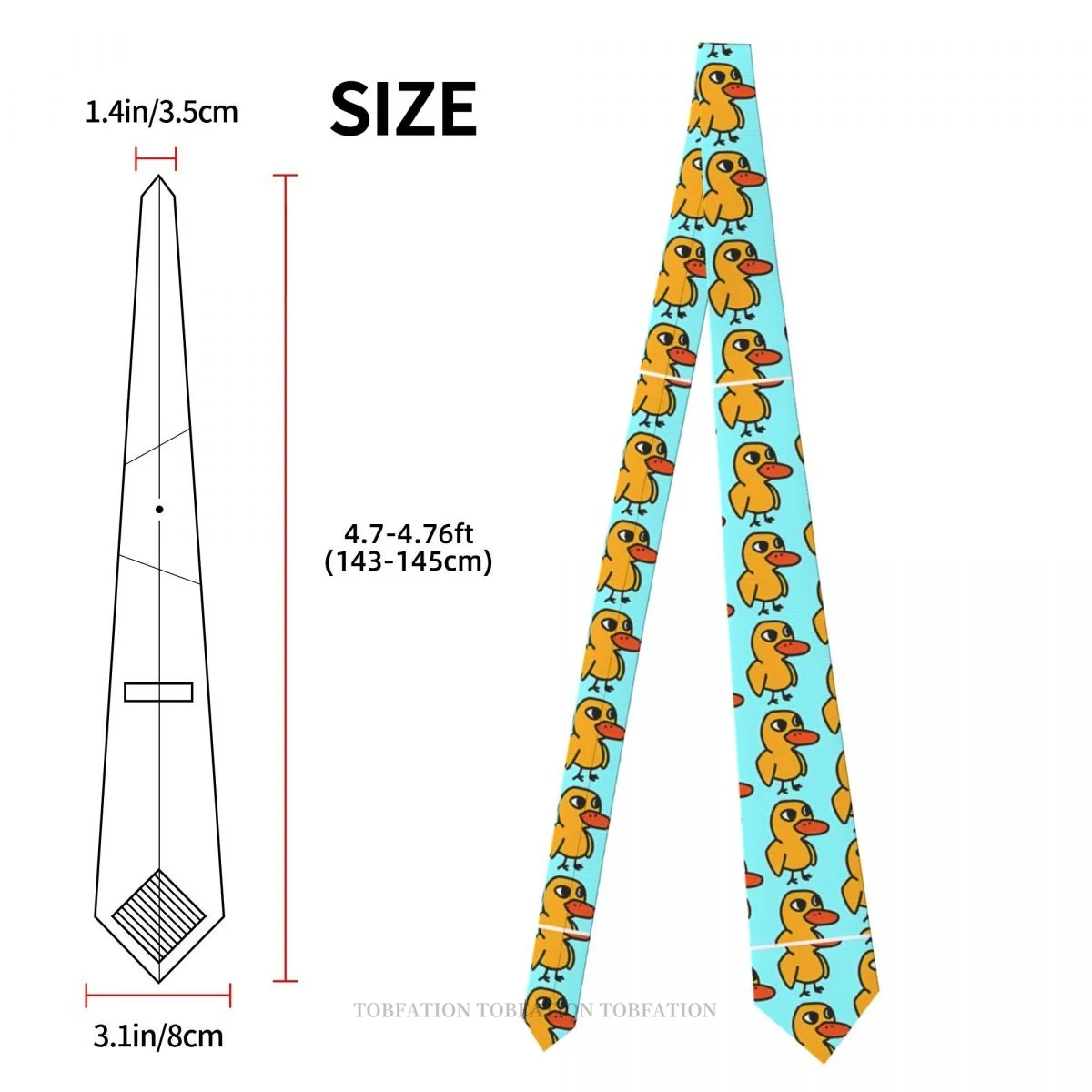 Gravata de poliéster impressa masculina clássica, pato canção cosplay partido acessório, 8cm largura
