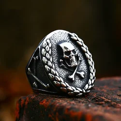 Gothic Vintage 316L Stainless Steel Vampire Skull Rings High Quality Unique Crossbones Ring For Men Party Jewelry Dropshipping