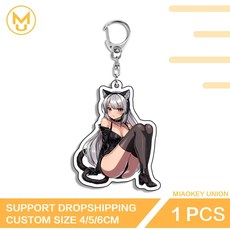 Cat Ears Girl Seductive Sitting Posture Artistic Premium Double Sided Acrylic Keyring For Backpack Clothes Hat Jewelry Gifts