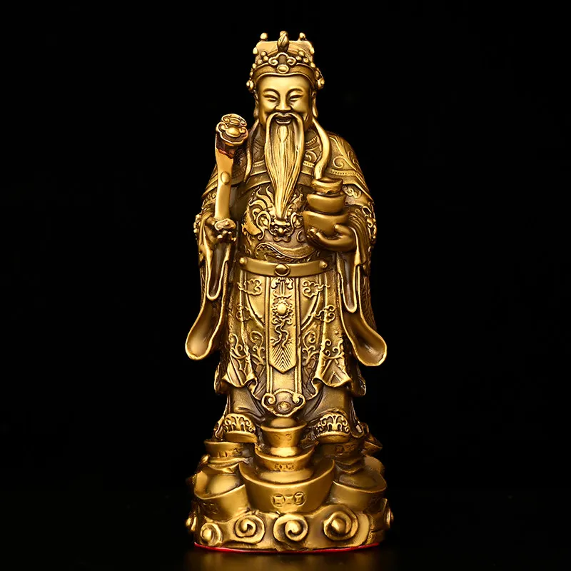 Antique brass ingots Ruyi God of Wealth statue home foyer enshrined deity statue Chinese style ornament handicraft